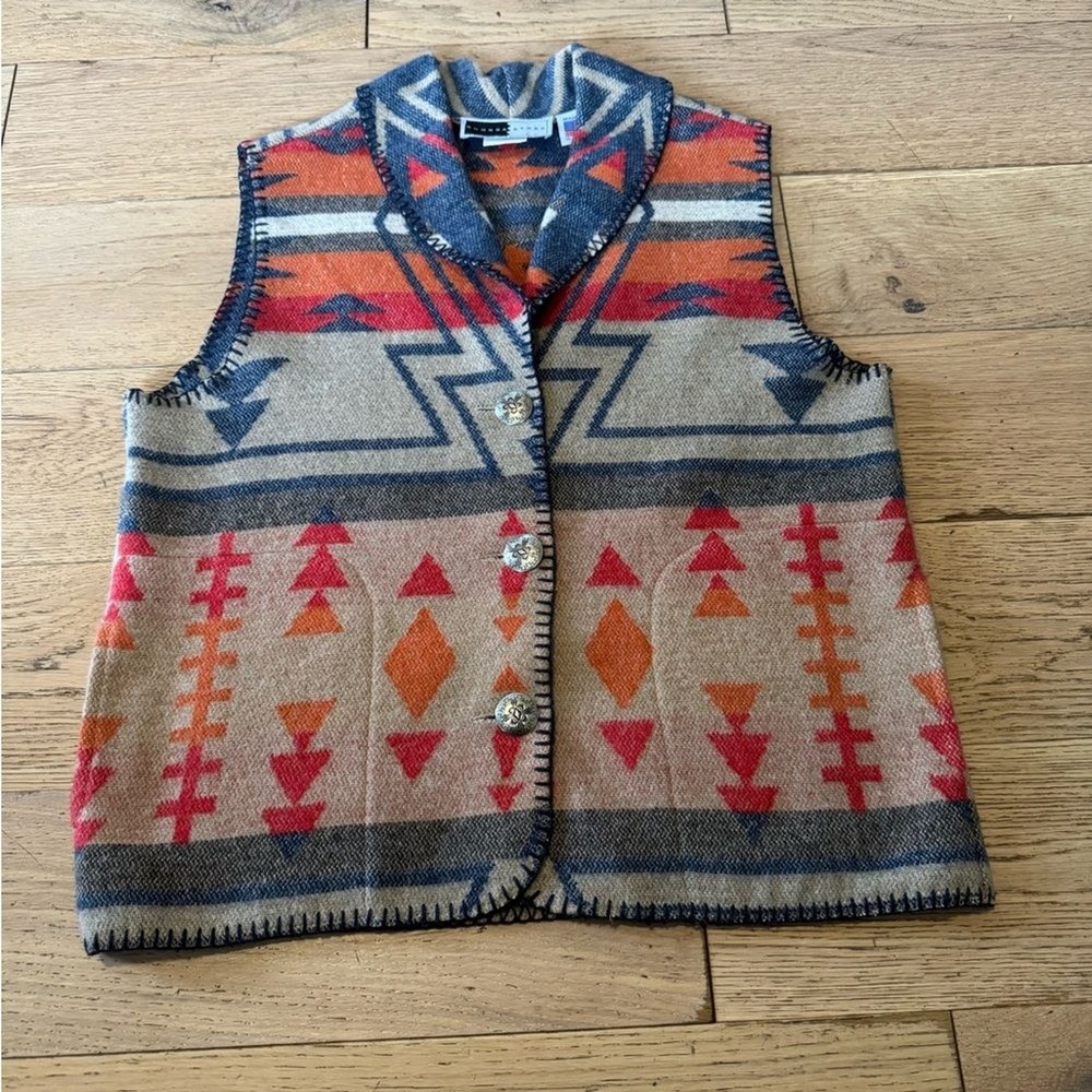 Rhonda Stark Wool Blend Aztec‎ Western Vest Size Large Made in the USA